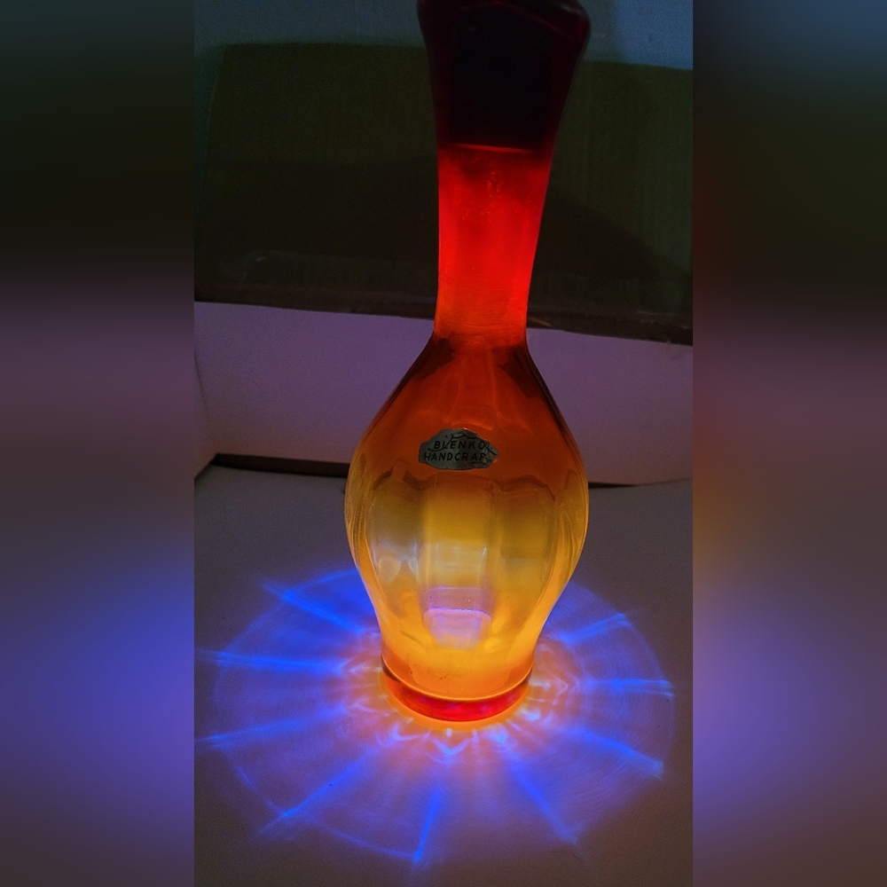 Vintage Blenko Tangerine Glass Bud Vase with Original Sticker